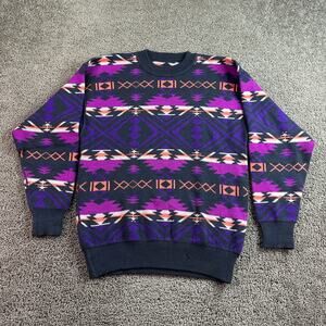 VINTAGE Sun Valley Sweater Mens M Purple Pink Aztec Geometric Wool Blend READ